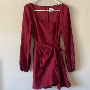 Princess Polly Burgundy The Villa Long Sleeve Ruffle wrap dress